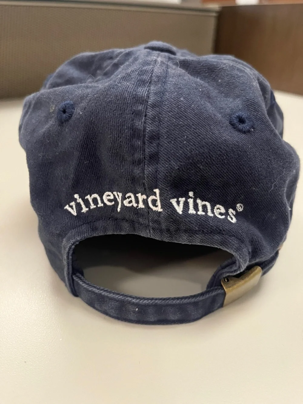 Vineyard Vines Navy Kids Cap with Pink Whale Logo